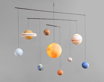 Larger Solar system planet mobile, Hanging Sun and planets model, Outer space nursery decor, Solar system in motion