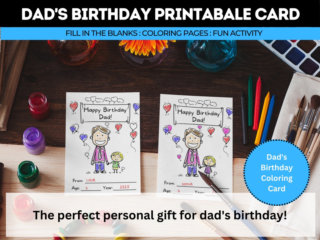 Happy Birthday Dad Printable Coloring Card. Fill in the Blanks - Etsy