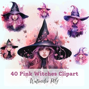 40 Pink Witch Clipart (transparent PNG) - Perfect for scrapbooking, halloween, book of shadows, wicca and paganism - Commercial license
