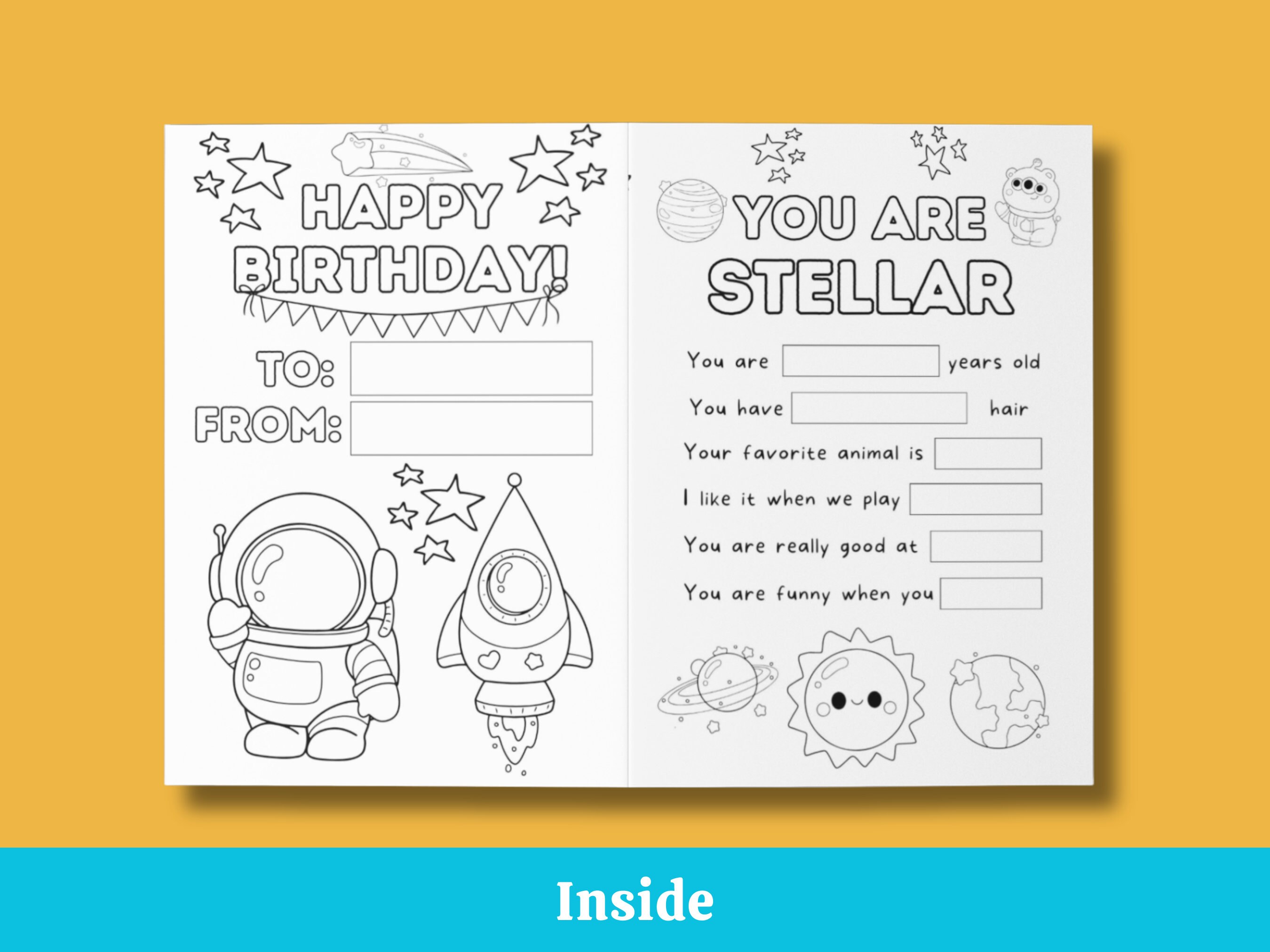 Happy Birthday in Space: Printable Coloring Card. - Etsy