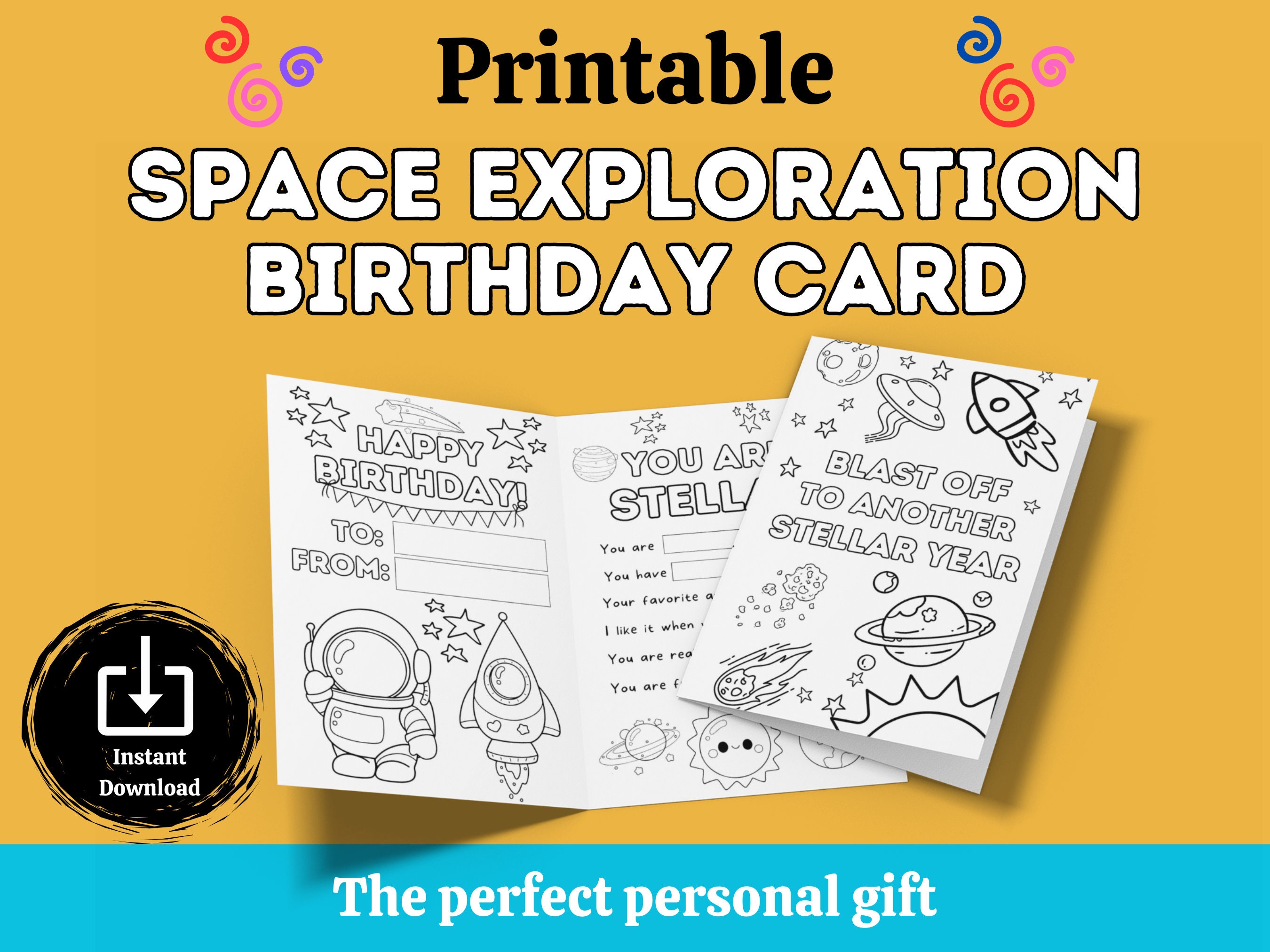Happy Birthday in Space: Printable Coloring Card. - Etsy