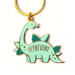 Herbivore Keychain - Brontosaurus Dinosaur Enamel Charm - Cute Keyring Gift