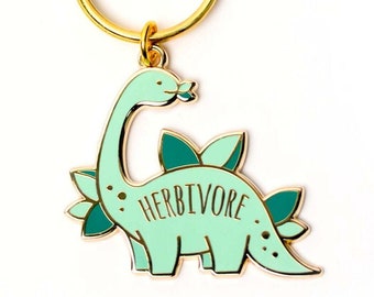 Herbivore Keychain - Brontosaurus Dinosaur Enamel Charm - Cute Keyring Gift