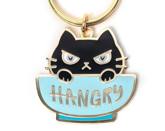 Hangry Cat Keychain - Enamel Charm - Cute Keyring Gift