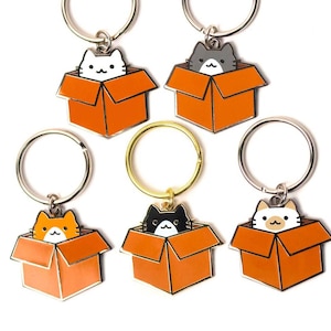 Porte-clés Box Cat - Breloque en émail - Cadeau porte-clés mignon