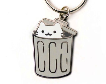 Trash Cat Keychain - Enamel Charm - Cute Keyring Gift