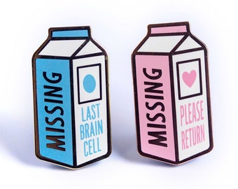 Missing Milk Cartons - Cute Hard Enamel Pins - Lapel Pin Gift Stocking Stuffer