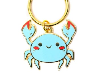 Blue Crab Keychain - Maryland Crab Enamel Charm - Cute Keyring Gift