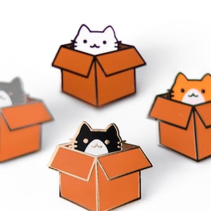 Box Cat Hard Enamel Pin Cute Lapel Pin Gift Stocking Stuffer image 2
