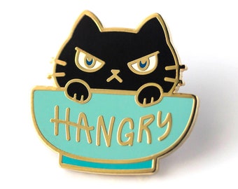 Hangry Cat - Hard Enamel Pin - Cute Lapel Pin Gift