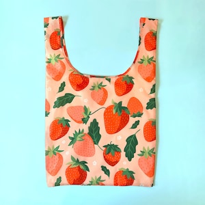 Strawberry Fields Reusable Shopping Bag - Eco-friendly Foldable Grocery Tote - Beach Summer Pool Bag