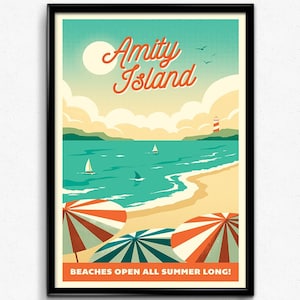 Amity Island Reiseposter - Strand Retro Poster Druck Dekor Geschenk