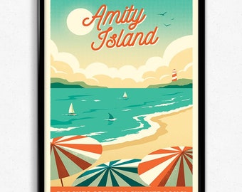 Amity Island Travel Poster - Beach Retro Poster Print Decor Gift