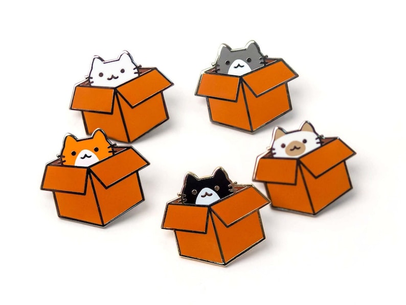 Box Cat Hard Enamel Pin Cute Lapel Pin Gift Stocking Stuffer image 1