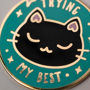 Trying My Best Cat Keychain Enamel Charm Cute Keyring Gift image 5