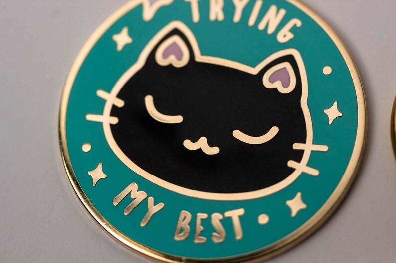 Trying My Best Cat Keychain Enamel Charm Cute Keyring Gift image 5