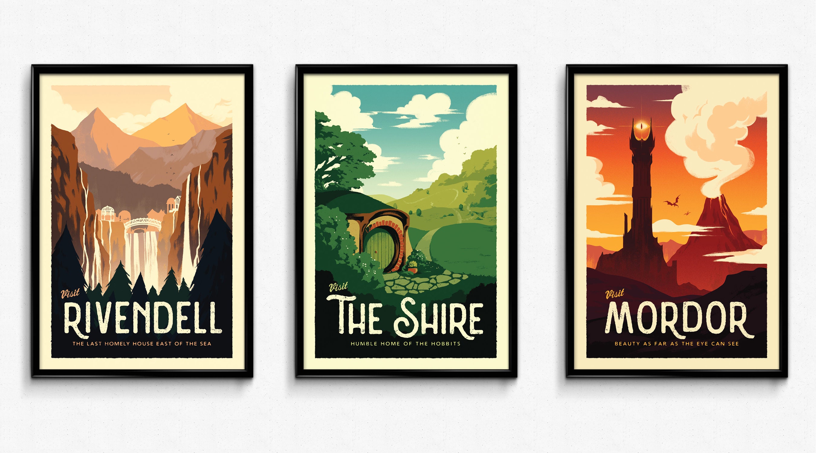 Lord of the Rings Retro Travel Posters Set of 3 Bundle | Etsy