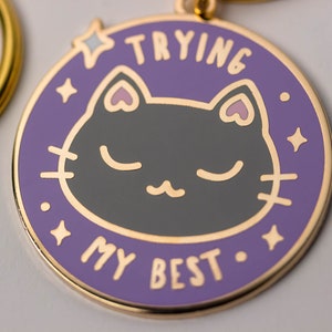 Trying My Best Cat Keychain Enamel Charm Cute Keyring Gift image 4