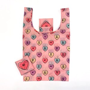 Conversation Hearts Reusable Shopping Bag Eco-friendly Foldable Grocery Tote Cute Stocking Stuffer Gift image 3