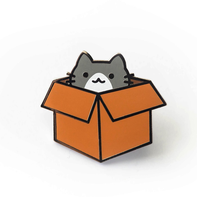 Box Cat Hard Enamel Pin Cute Lapel Pin Gift Stocking Stuffer image 6