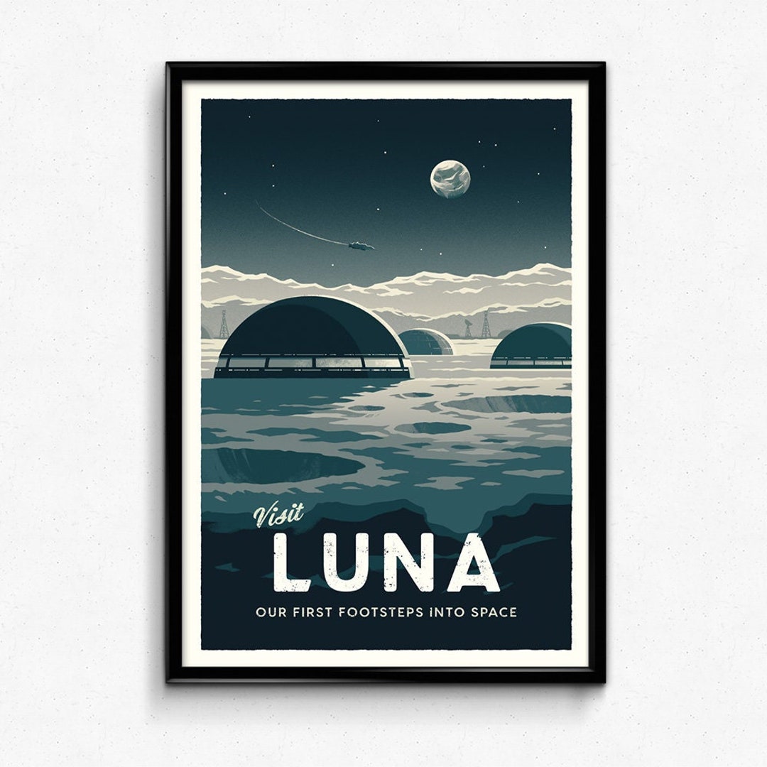 Luna Travel Poster - Moon Sci Fi Space Retro Poster Print Decor Gift - Etsy