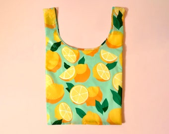 Lemon Citrus Reusable Shopping Bag - Eco-friendly Foldable Grocery Tote - Beach Summer Pool Bag