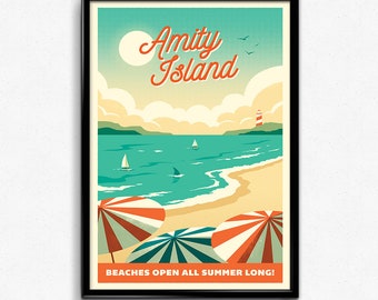 Amity Island Travel Poster - Beach Retro Poster Print Decor Gift