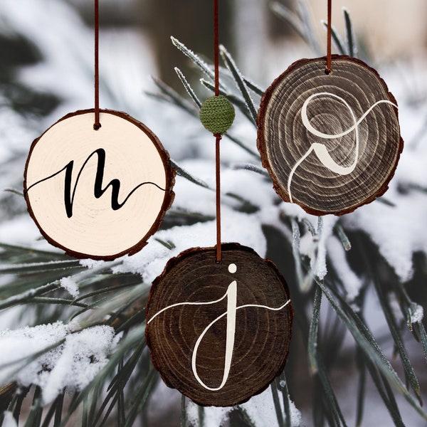 Custom Initial Ornament, Large, 4" Round, Wood Slice Ornament, Rustic Christmas, Lettered Christmas Ornament, Christmas Tree, Holiday