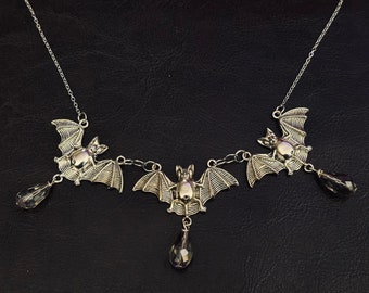Statement Necklaces - Flying Bats with Teardrop Gems