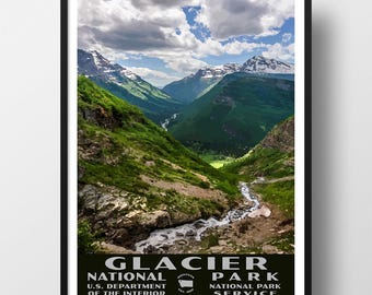 Glacier National Park Poster | Vintage WPA Style Travel Poster | 8" x 10" to 24" x 36" | Made in USA | Free Shipping