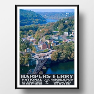 Harpers Ferry National Historical Park Poster | Vintage WPA Style Travel Poster | 8&quot; x 10&quot; to 24&quot; x 36&quot; | Made in USA | Free Shipping