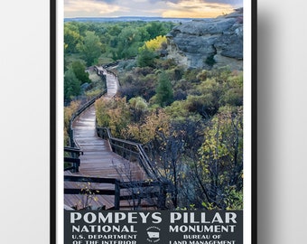 Pompeys Pillar National Monument Poster | Vintage WPA Style Travel Poster | 8" x 10" to 24" x 36" | Made in USA | Free Shipping