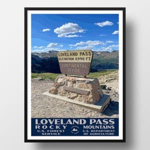 Loveland Pass Poster | Vintage WPA Style Travel Poster | 8&quot; x 10&quot; to 24&quot; x 36&quot; | Made in USA | Free Shipping