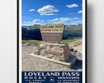 Loveland Pass Poster | Vintage WPA Style Travel Poster | 8" x 10" to 24" x 36" | Made in USA | Free Shipping