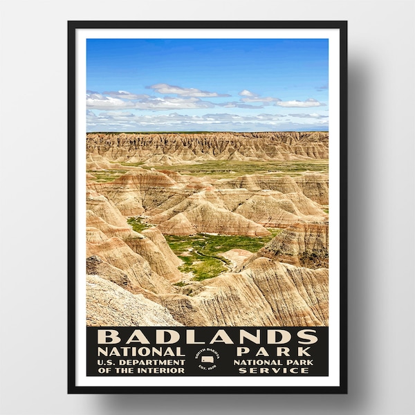 Badlands National Park Poster | Vintage WPA Style Travel Poster | 8" x 10" to 24" x 36" | Made in USA | Free Shipping