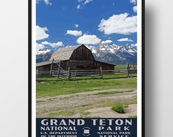 Grand Teton National Park Poster | Vintage WPA Style Travel Poster | 8" x 10" to 24" x 36" | Made in USA | Free Shipping