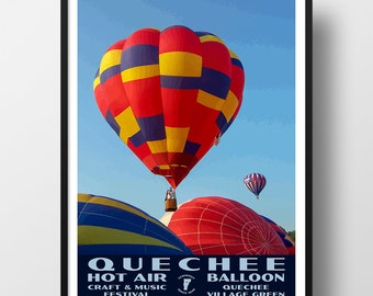 Quechee Hot Air Balloon Craft & Music Festival | Vintage WPA Style Travel Poster | 8" x 10" to 24" x 36" | Made in USA | Free Shipping