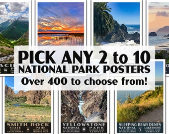 National Park Posters - Set of 2, 3, 4, 6, 10 | Vintage WPA Style National Park Poster | 8" x 10" to 24" x 36" | Made in USA | Free Shipping