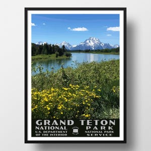 Grand Teton National Park Poster | Vintage WPA Style Travel Poster | 8&quot; x 10&quot; to 24&quot; x 36&quot; | Made in USA | Free Shipping