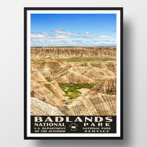 Badlands National Park Poster | Vintage WPA Style Travel Poster | 8&quot; x 10&quot; to 24&quot; x 36&quot; | Made in USA | Free Shipping