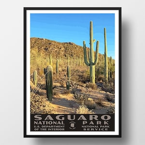 Saguaro National Park Poster | Vintage WPA Style Travel Poster | 8&quot; x 10&quot; to 24&quot; x 36&quot; | Made in USA | Free Shipping