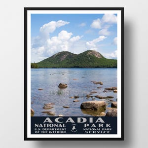 Acadia National Park Poster | Vintage WPA Style Travel Poster | 8&quot; x 10&quot; to 24&quot; x 36&quot; | Made in USA | Free Shipping