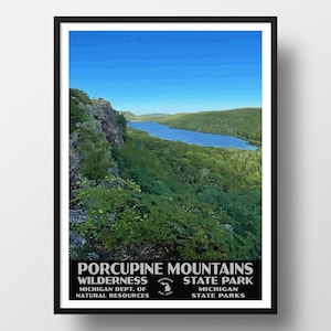 Porcupine Mountains Wilderness State Park Poster | Vintage WPA Style Travel Poster | 8&quot; x 10&quot; to 24&quot; x 36&quot; | Made in USA | Free Shipping