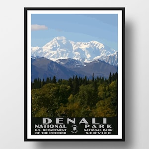 Denali National Park Poster | Vintage WPA Style Travel Poster | 8&quot; x 10&quot; to 24&quot; x 36&quot; | Made in USA | Free Shipping