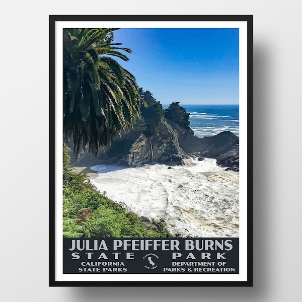 Julia Pfeiffer Burns State Park Poster | Vintage WPA Style Travel Poster | 8" x 10" to 24" x 36" | Made in USA | Free Shipping