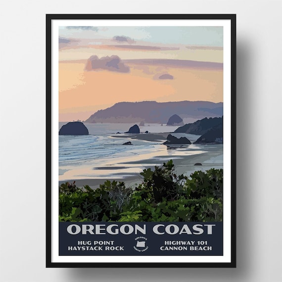 Oregon Coast Poster | Vintage WPA Style Travel Poster | 8" x 10" to 24" x 36" | Made in USA | Free Shipping