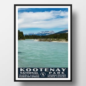 Kootenay National Park Poster | Vintage WPA Style Travel Poster | 8&quot; x 10&quot; to 24&quot; x 36&quot; | Made in USA | Free Shipping