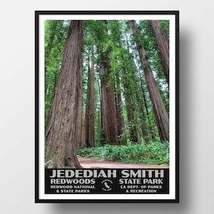 Jedediah Smith Redwoods State Park Poster | Vintage WPA Style Travel Poster | 8&quot; x 10&quot; to 24&quot; x 36&quot; | Made in USA | Free Shipping
