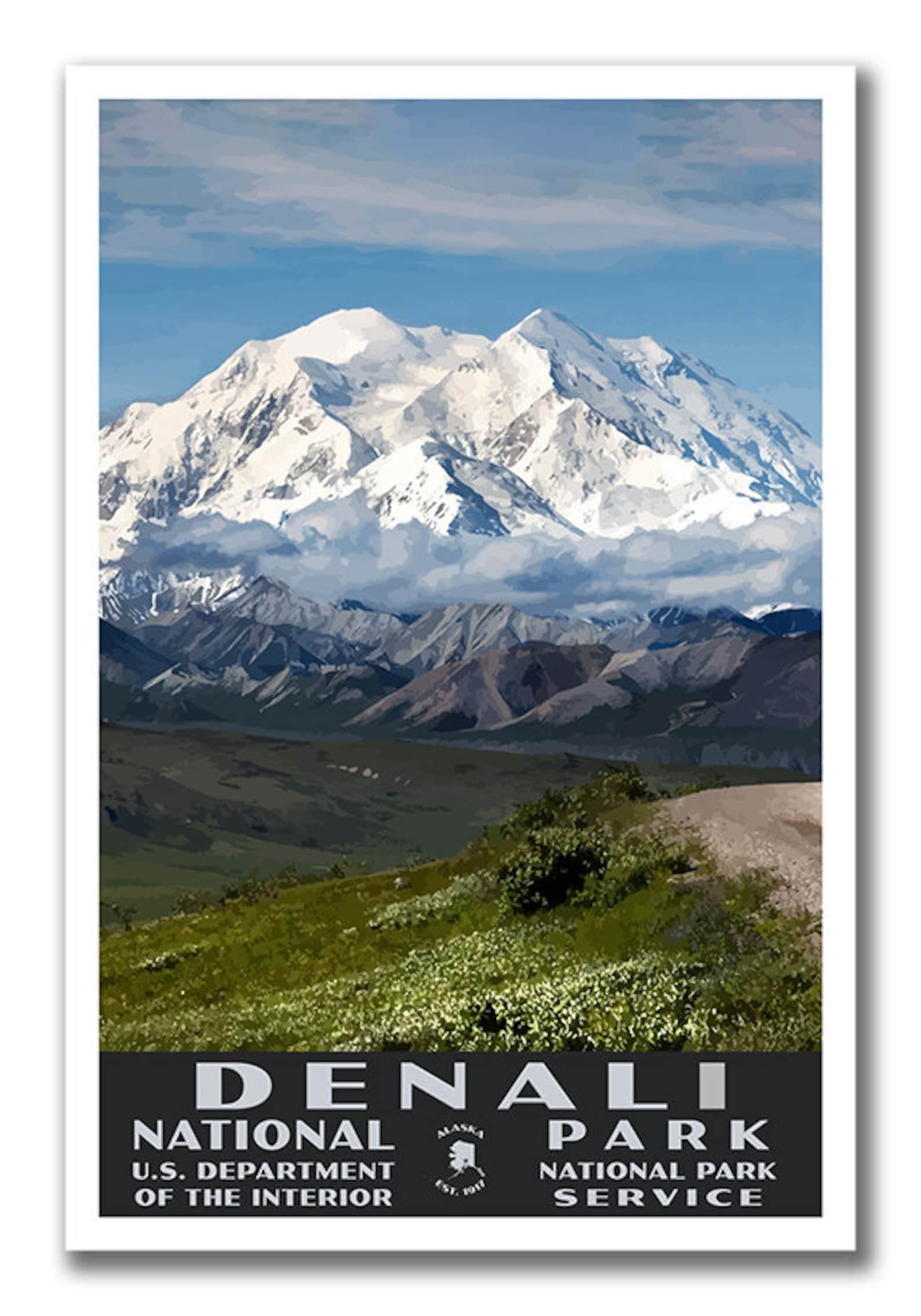 Denali National Park Poster Vintage WPA Style Travel Poster Etsy