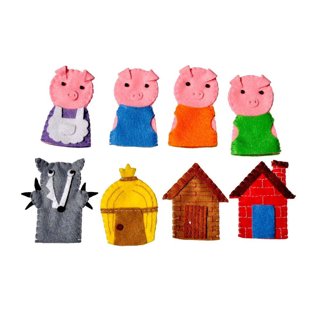 Felt Finger Puppets - Three Little Pigs (set of 5/8 PCS) | Nursery